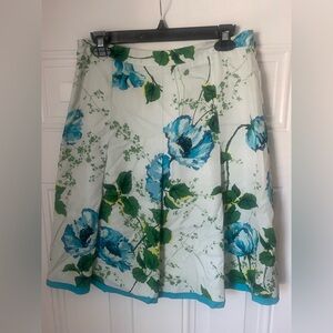 Banana Republic 100% Silk White Skirt with Blue & Green Floral Print Size 4